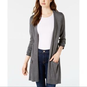 Maison Jules Womens Gray Pocketed Long Sleeve Open Cardigan Sweater